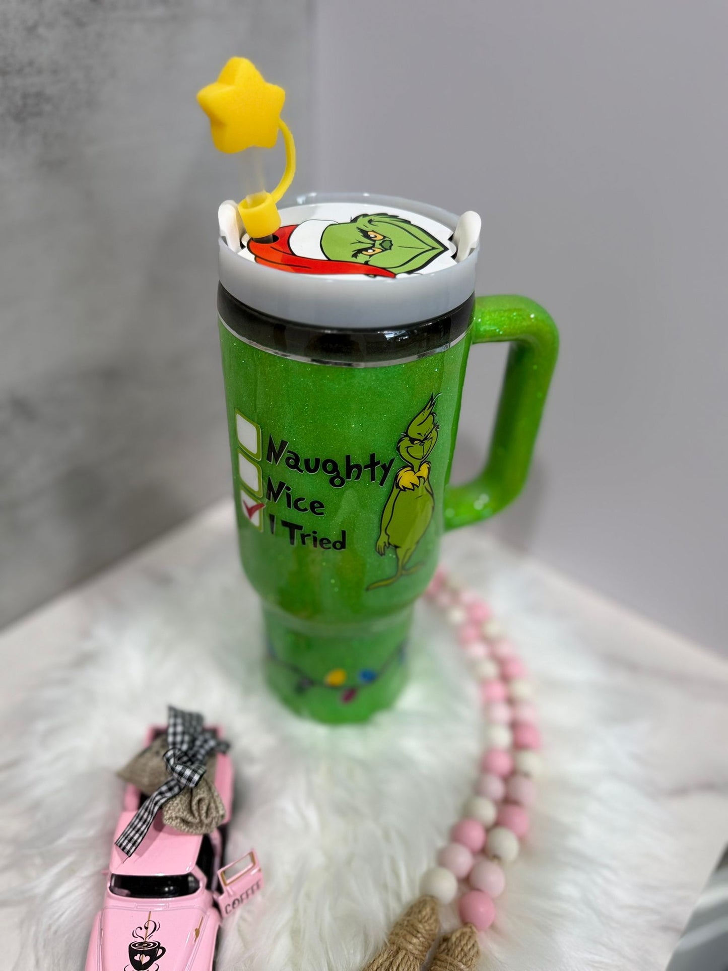 40 Oz Grinch Tumbler with Handle, Grinch Tumbler