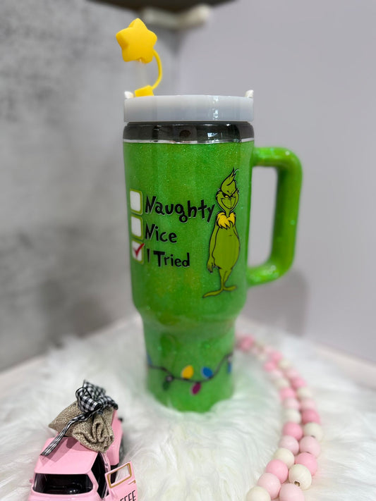 40 Oz Grinch Tumbler with Handle, Grinch Tumbler