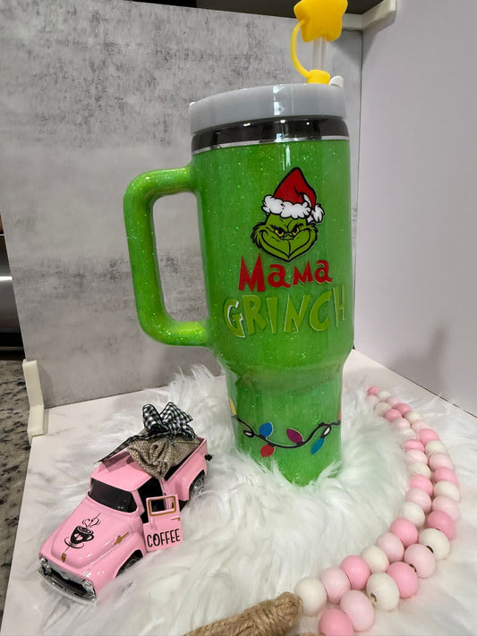 40 Oz Grinch Tumbler with Handle, Grinch Tumbler